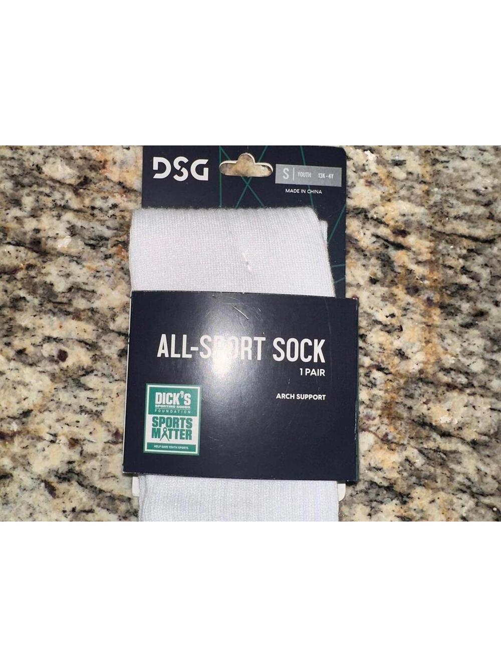 DSG All-Sport Socks 1 Pair Youth Small White